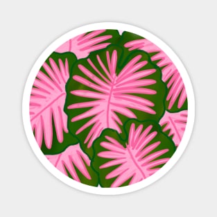 Tropical Pink and Green Leaves Pattern Magnet